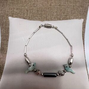 Native Heishi Silver Bracelet with Blue Birds